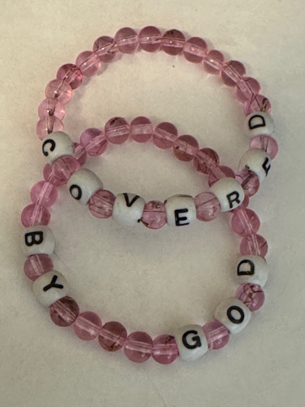 Pink Beaded Letter Bracelet Set - 'Cover by God' / inspirational